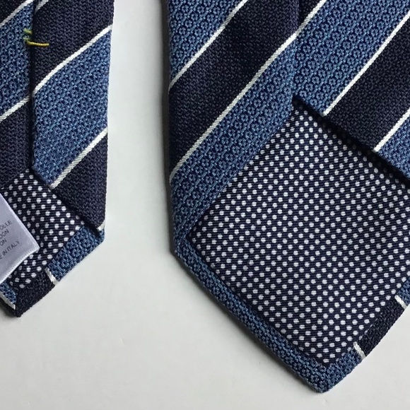 Eton classy navy & blue  striped  textured silk & cotton tie made in Italy 🇮🇹 - Picture 2 of 6